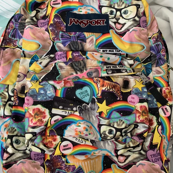 Jansport Handbags - 💜Jansport Backpack Cat BFF Galaxy Rainbow Print